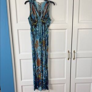 ONE WORLD Teal and Blue Paisley-Print Maxi Dress